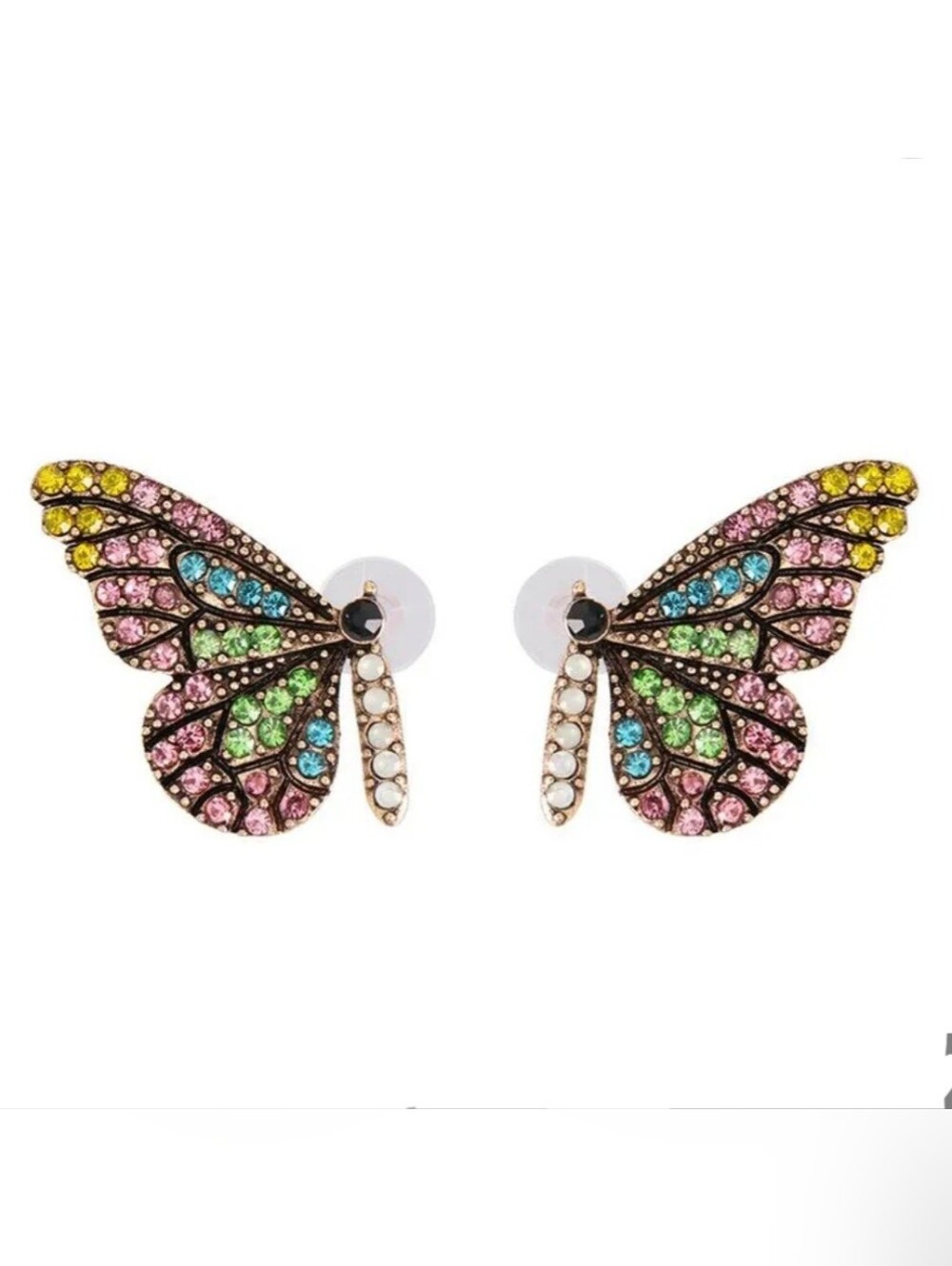 Butterfly Wings Rhinestone Stud Earrings Pastel Multi-color - Picture 1 of 17
